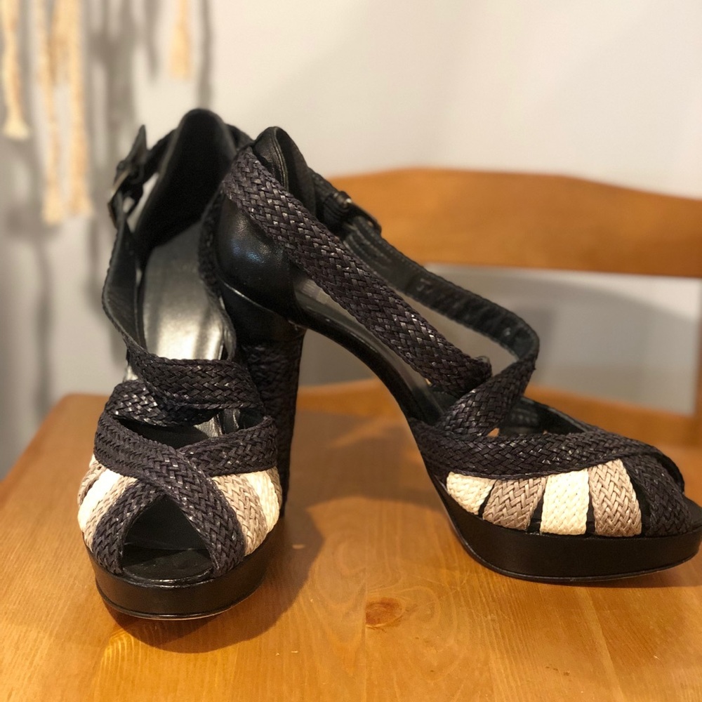 Stuart Weitzman Basket Weave Peep-Toe Sandals